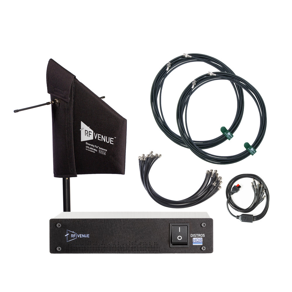 RF Venue DFIND5 DISTRO5 HDR Antenna Distribution Bundle with Diversity Fin Antenna