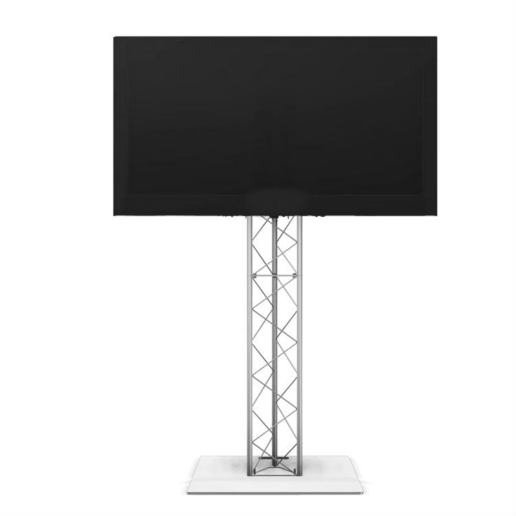 65 inch TV display on a truss floor stand
